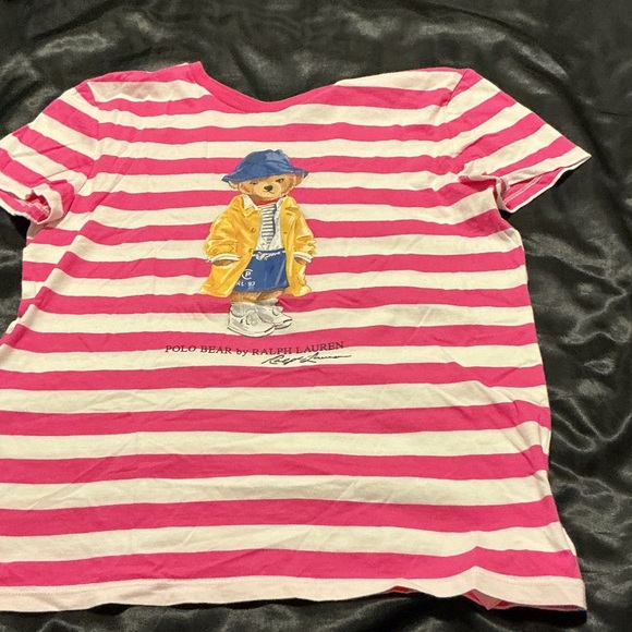 Ralph Lauren Kids Pink and White Striped Bear Tee - Picture 1 of 3